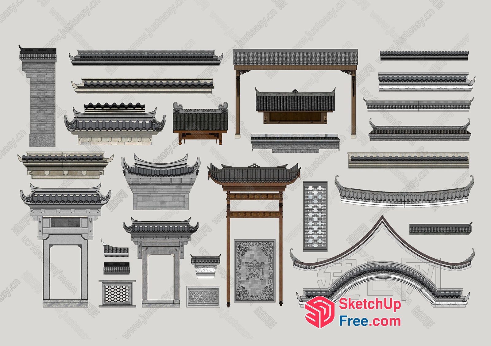 Asian Roof And Pillar Decorative Elements 3D SketchUp File