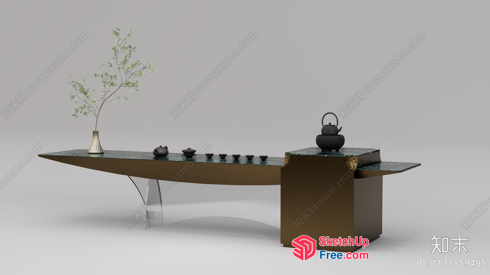 Elegant Modern Chinese Tea Table Setting 3D SketchUp File