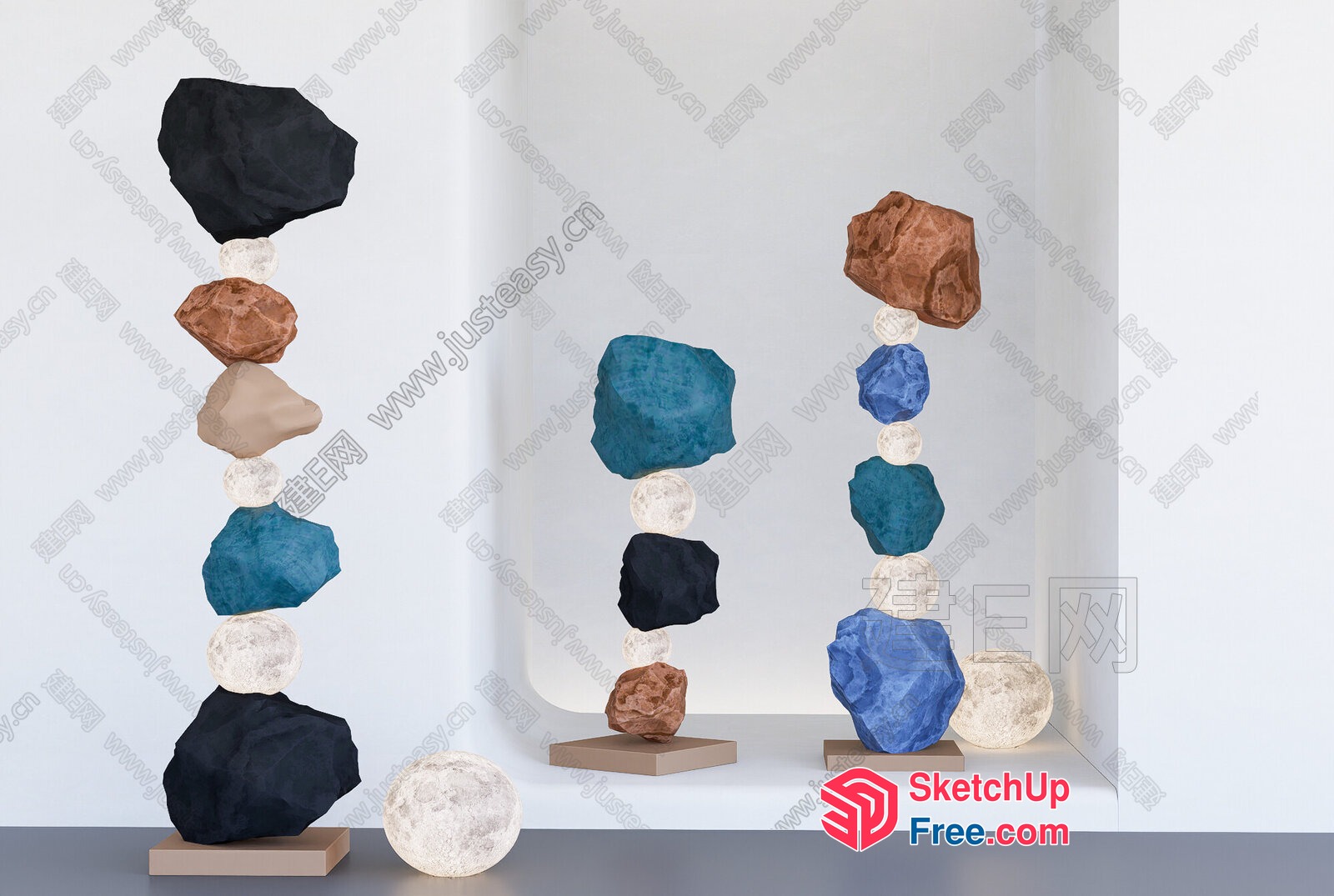 Colorful Stone Stacks In Modern Interior 3D SketchUp File