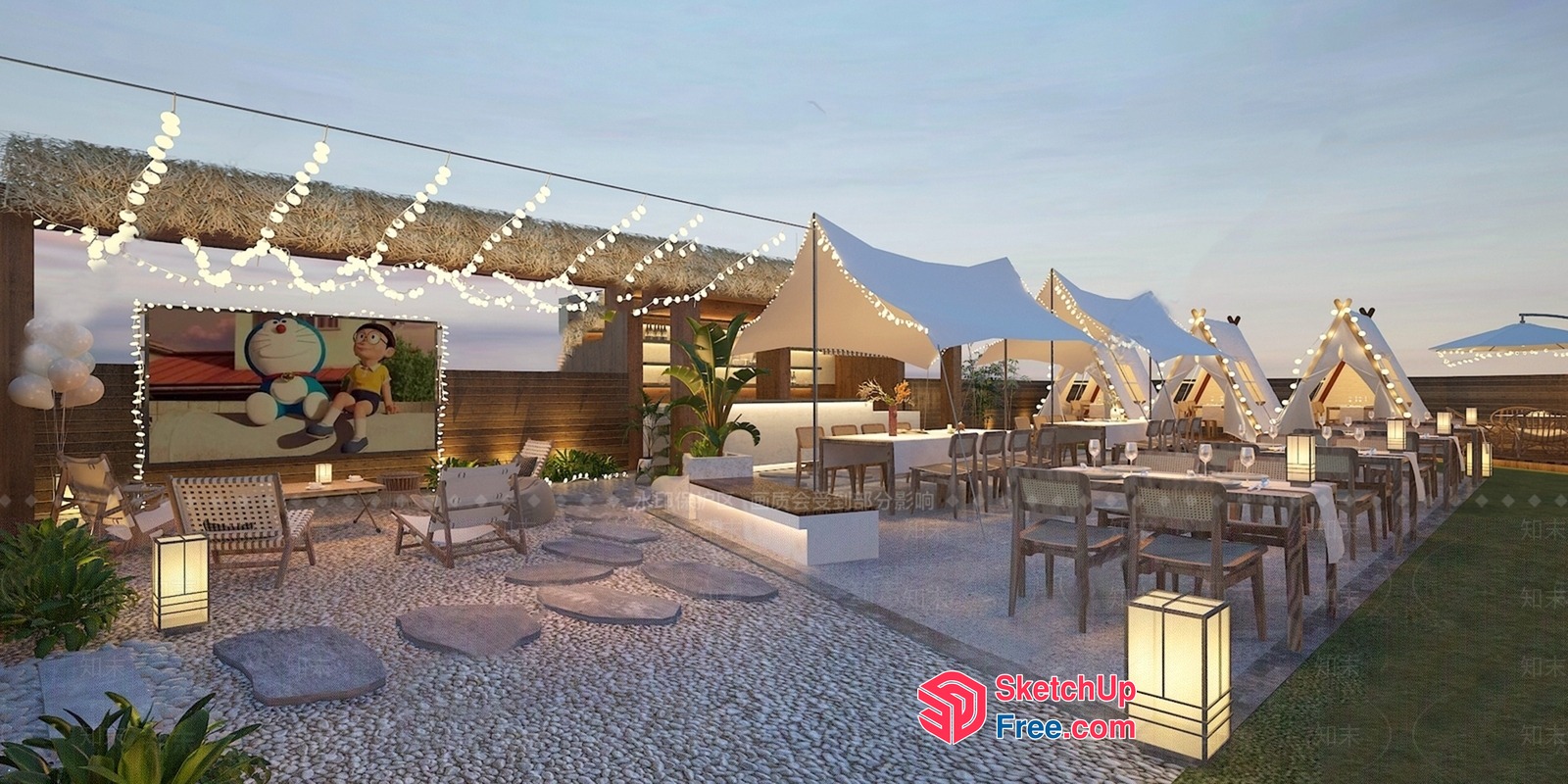 Outdoor Dining Area With Cartoon Character Theme 3D SketchUp File