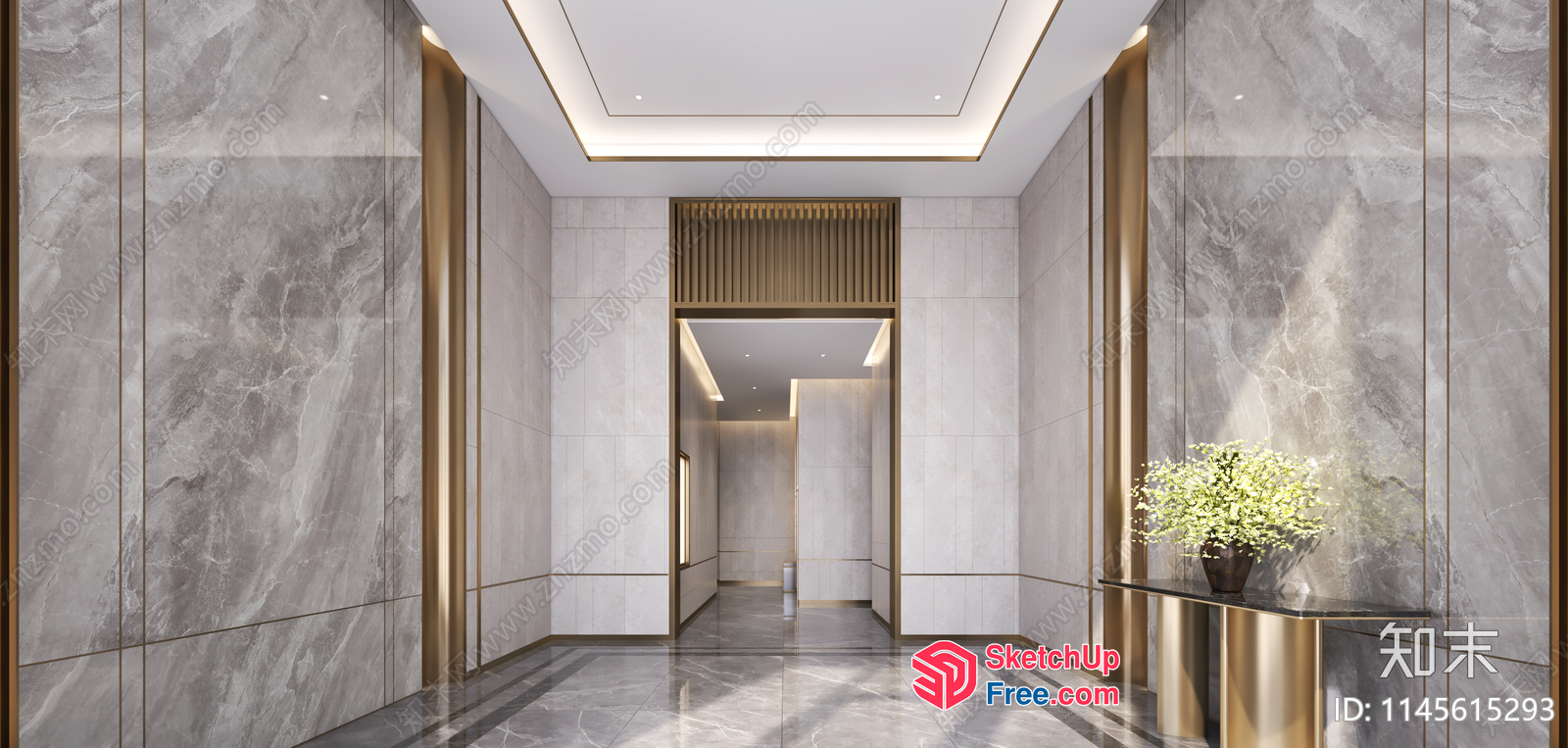 Luxurious Modern Interior Hallway With Marble And Gold Accents 3D SketchUp File