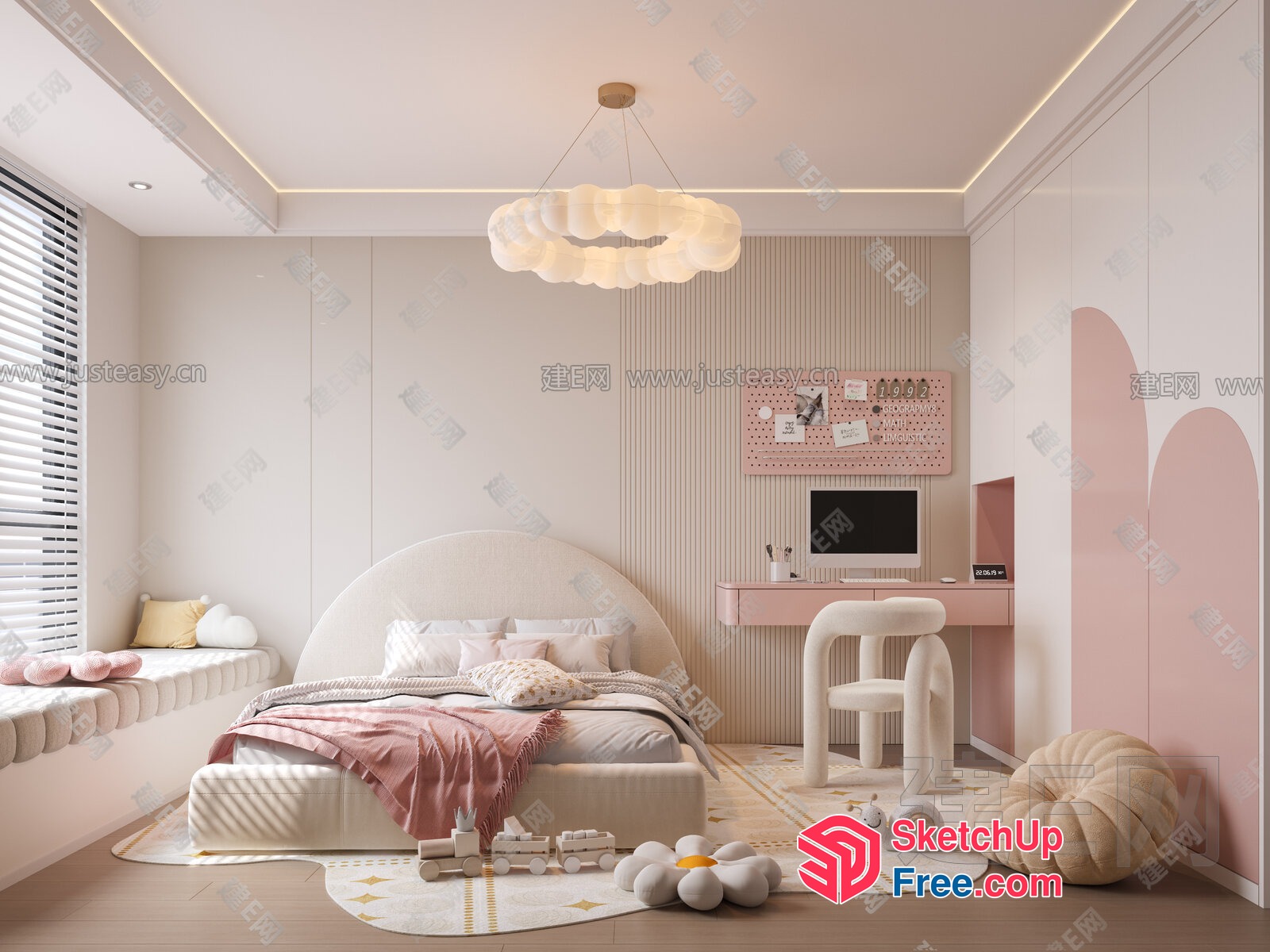 Modern Pastel-Hued Bedroom With Pink Accents 3D SketchUp File