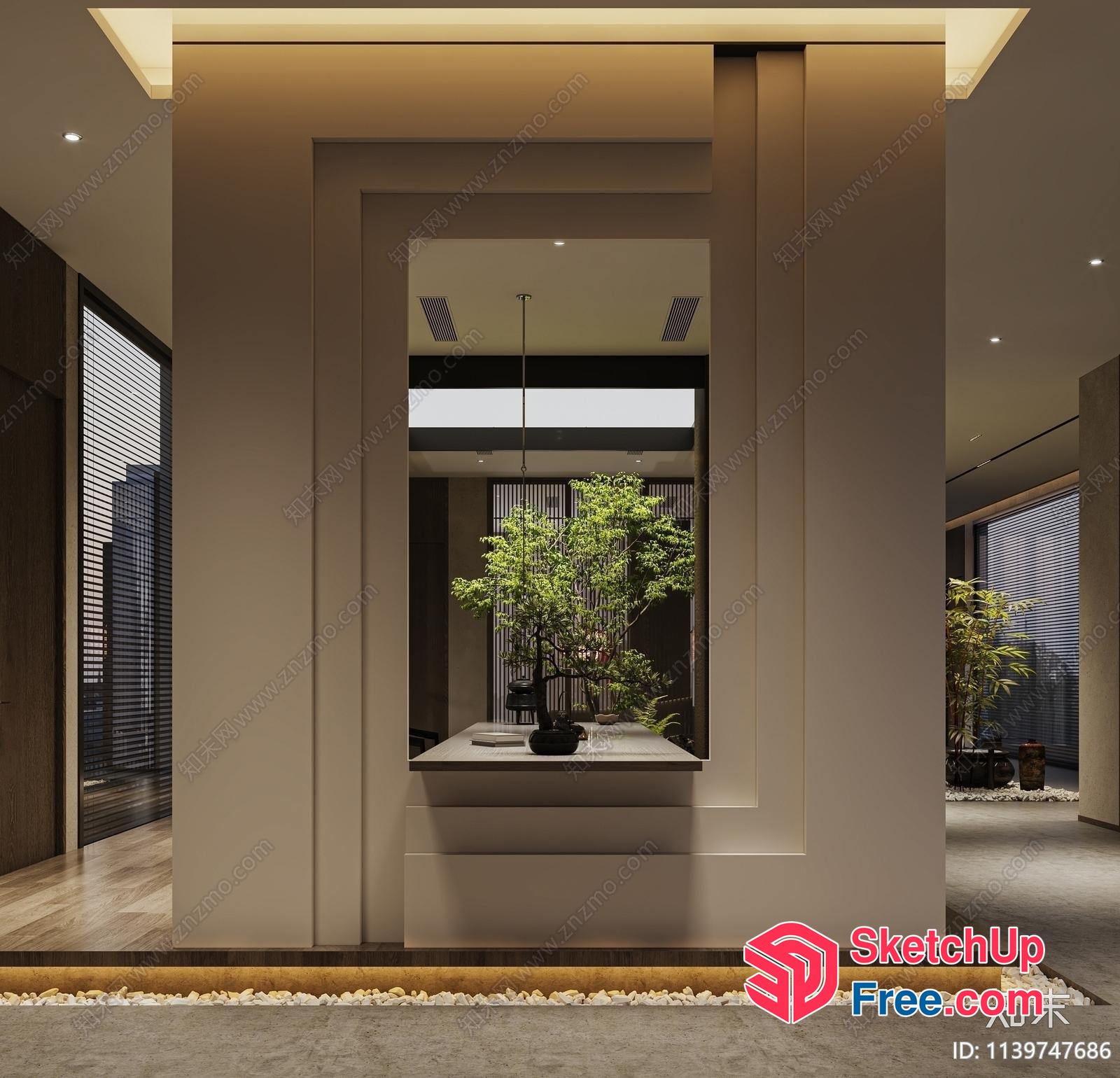 Elegant Modern Interior With Japanese Style Elements And Natural Light 3D SketchUp File