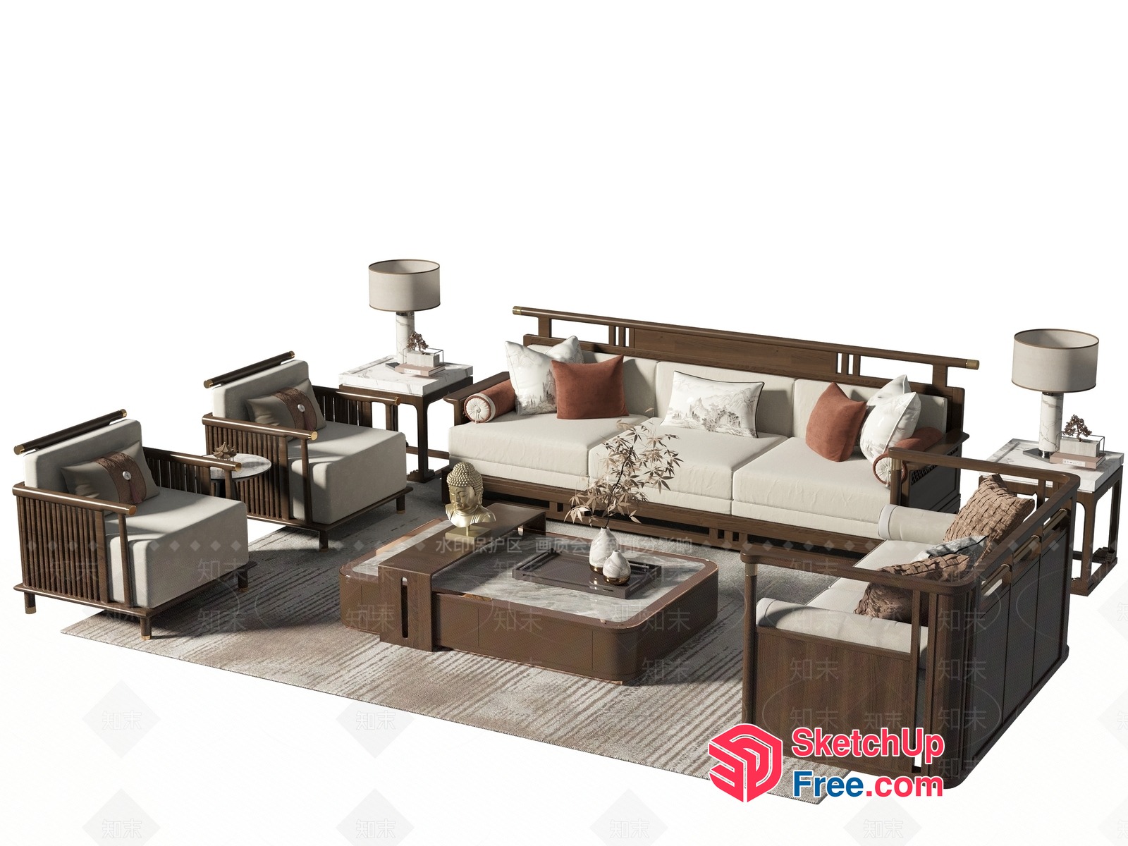 Traditional Japanese-Style Living Room Furniture Set 3D SketchUp File