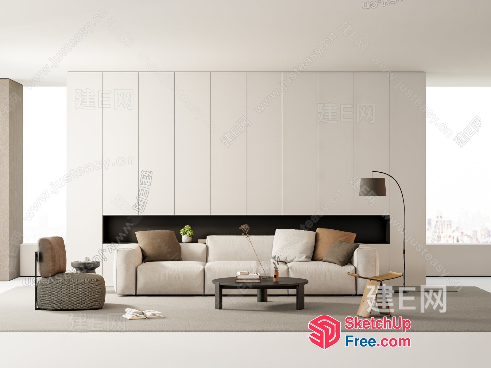 Minimalist Japanese Style Living Room With White Sofa 3D SketchUp File