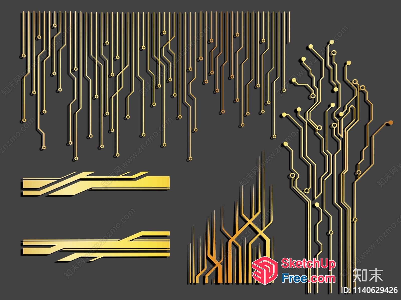 Gold Circuit Board Pattern 3D SketchUp File