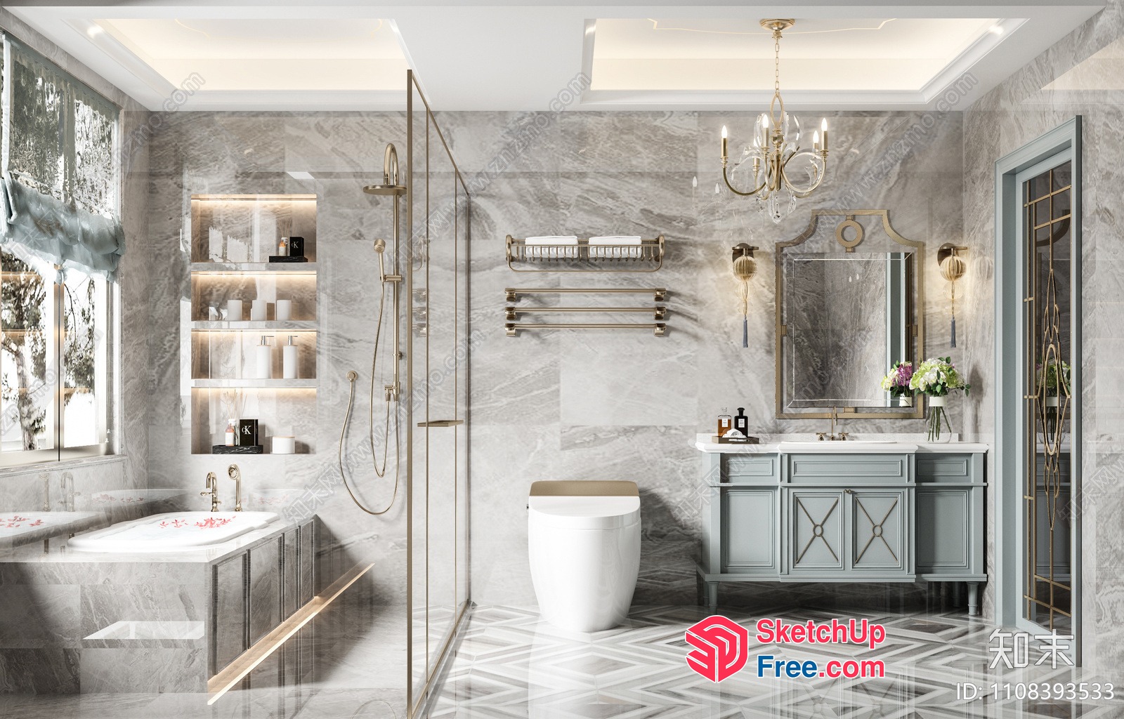 Elegant Grey Bathroom With Modern Fixtures And Decor 3D SketchUp File