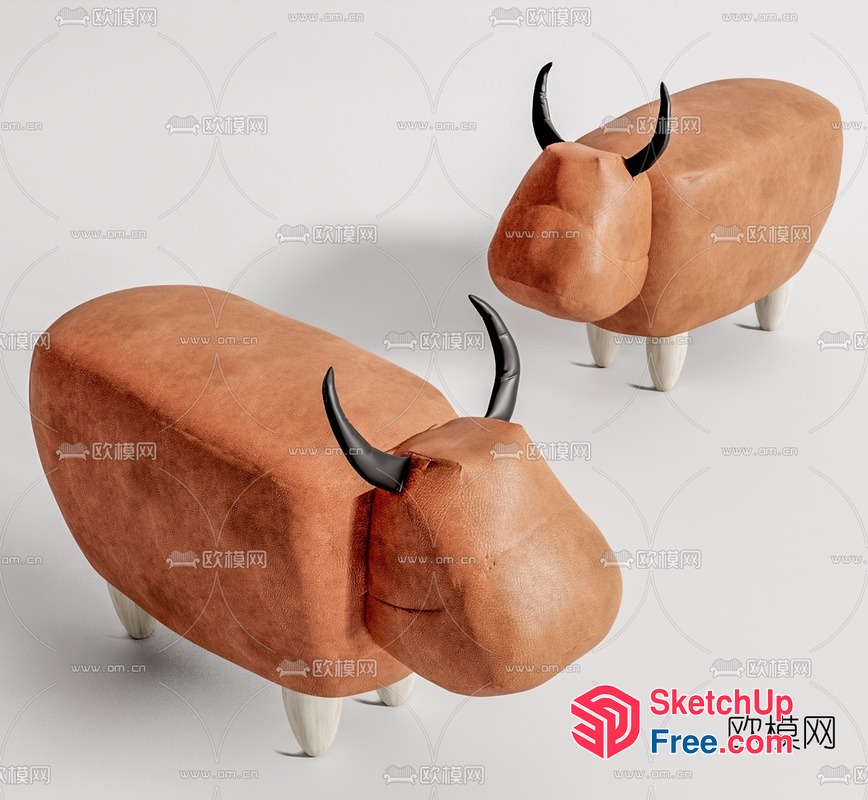Brown Leather Cow-Shaped Stool 3D SketchUp File
