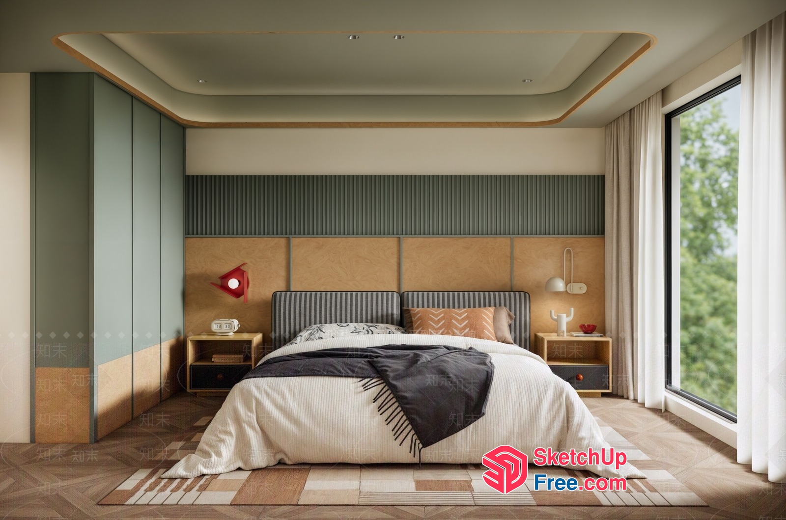 Modern Minimalist Bedroom Interior With Natural Wood Accents 3D SketchUp File