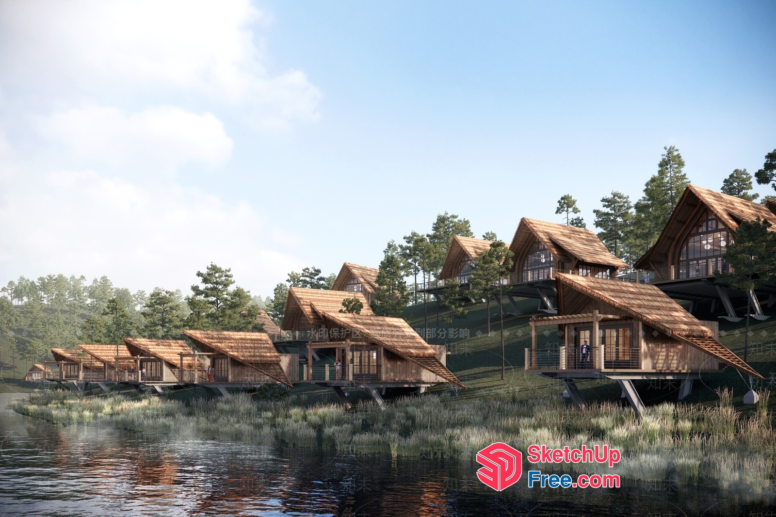 Serene Wooden Villas By The Lake 3D SketchUp File