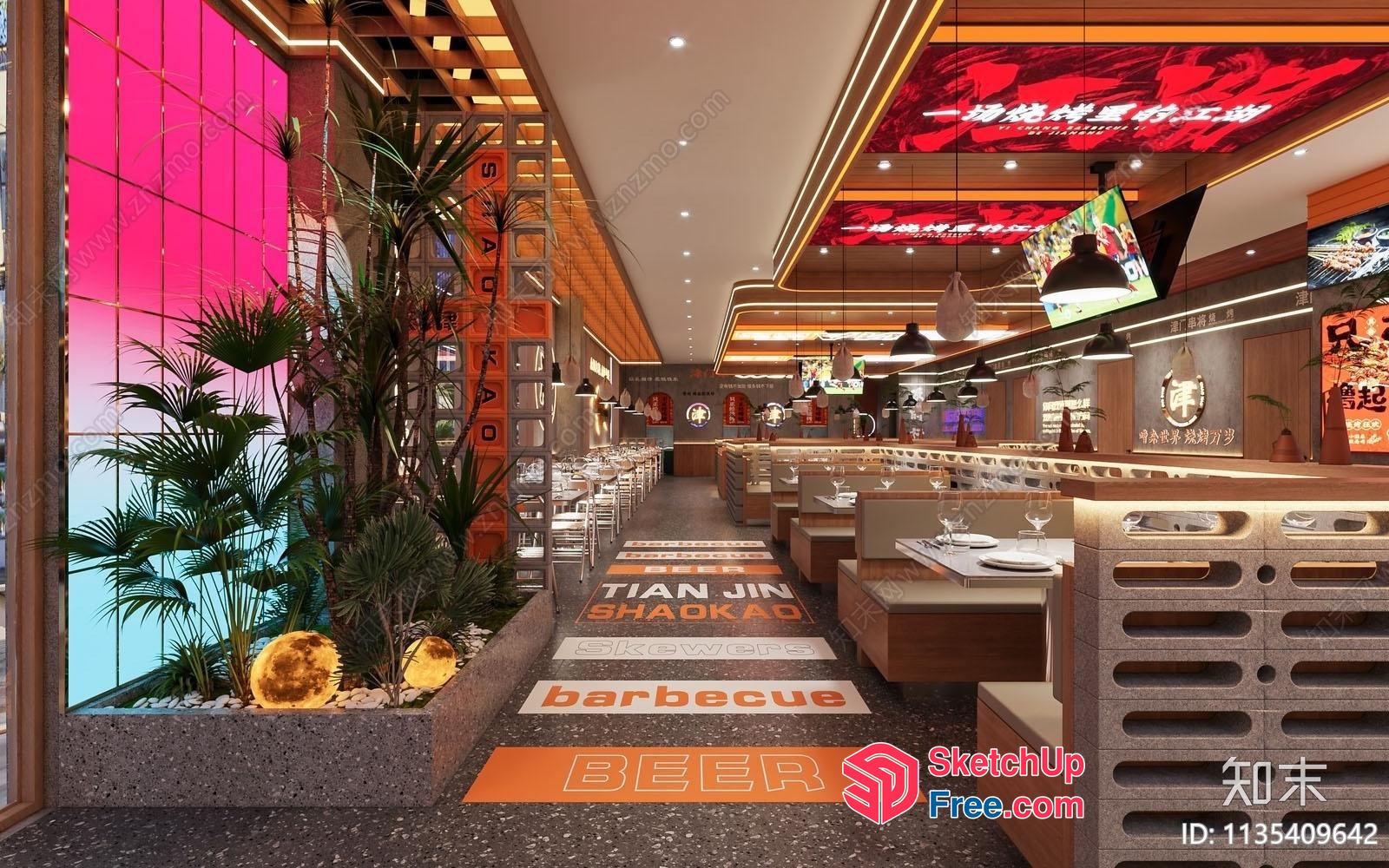 Modern Asian Fusion Restaurant Interior 3D SketchUp File