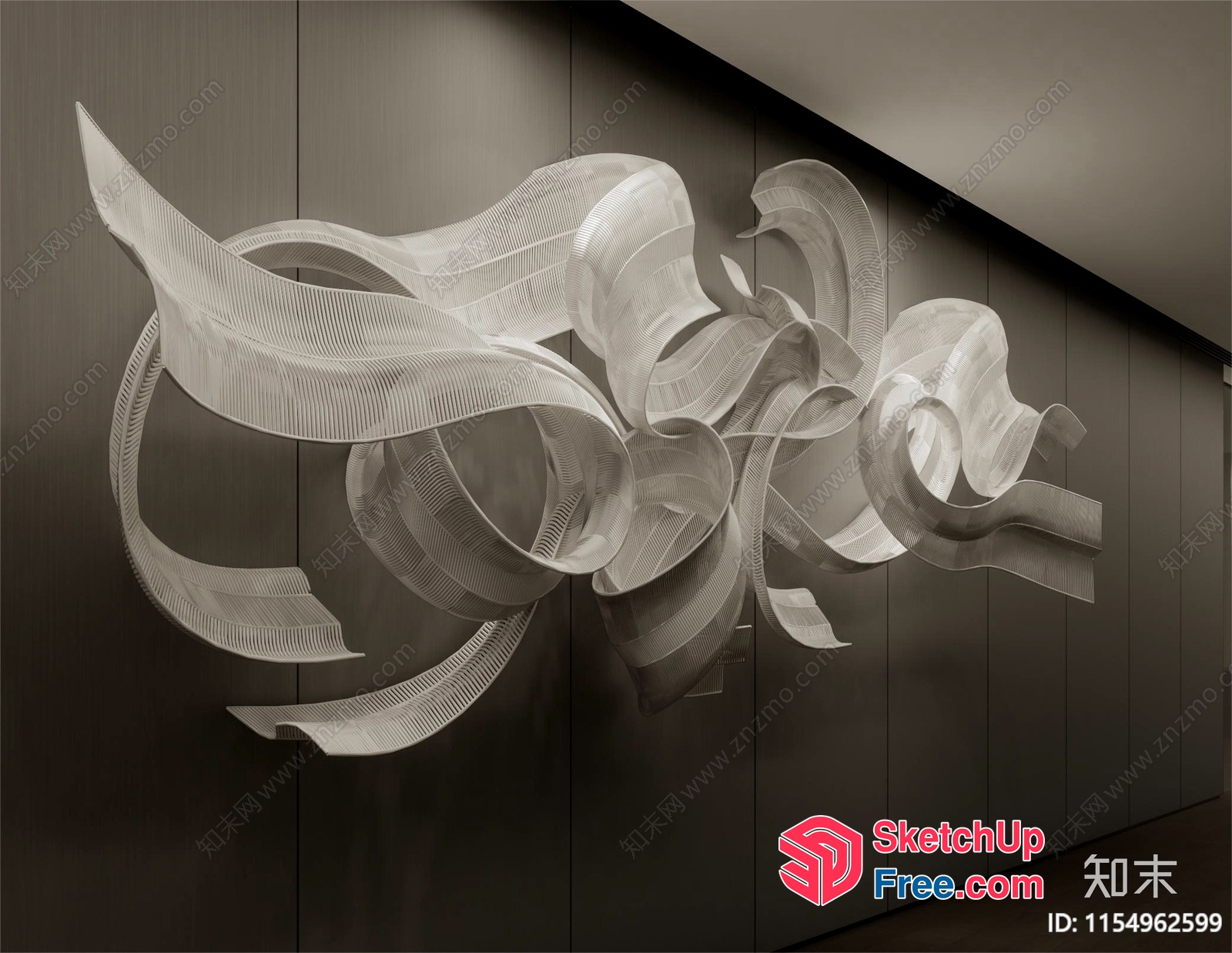 Large White Decorative Piece On A Gray Wall 3D SketchUp File