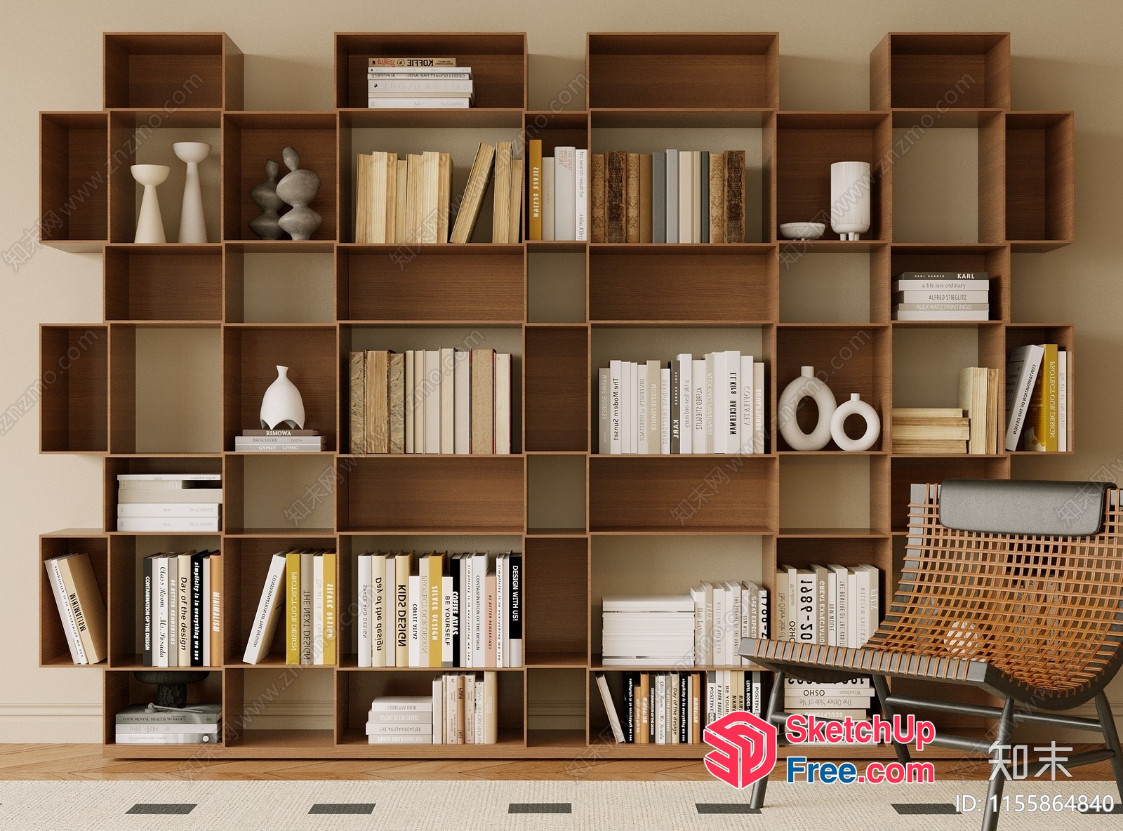 Modern Bookcase And Chair Arrangement 3D SketchUp File