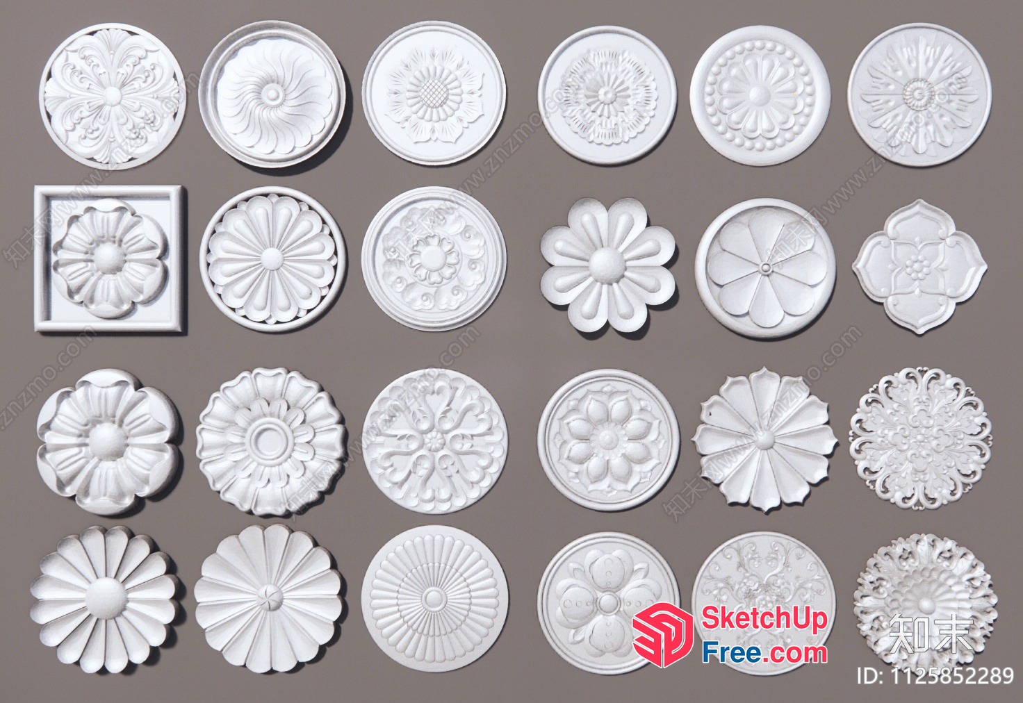 Intricate White Floral Ceiling Decorations 3D SketchUp File