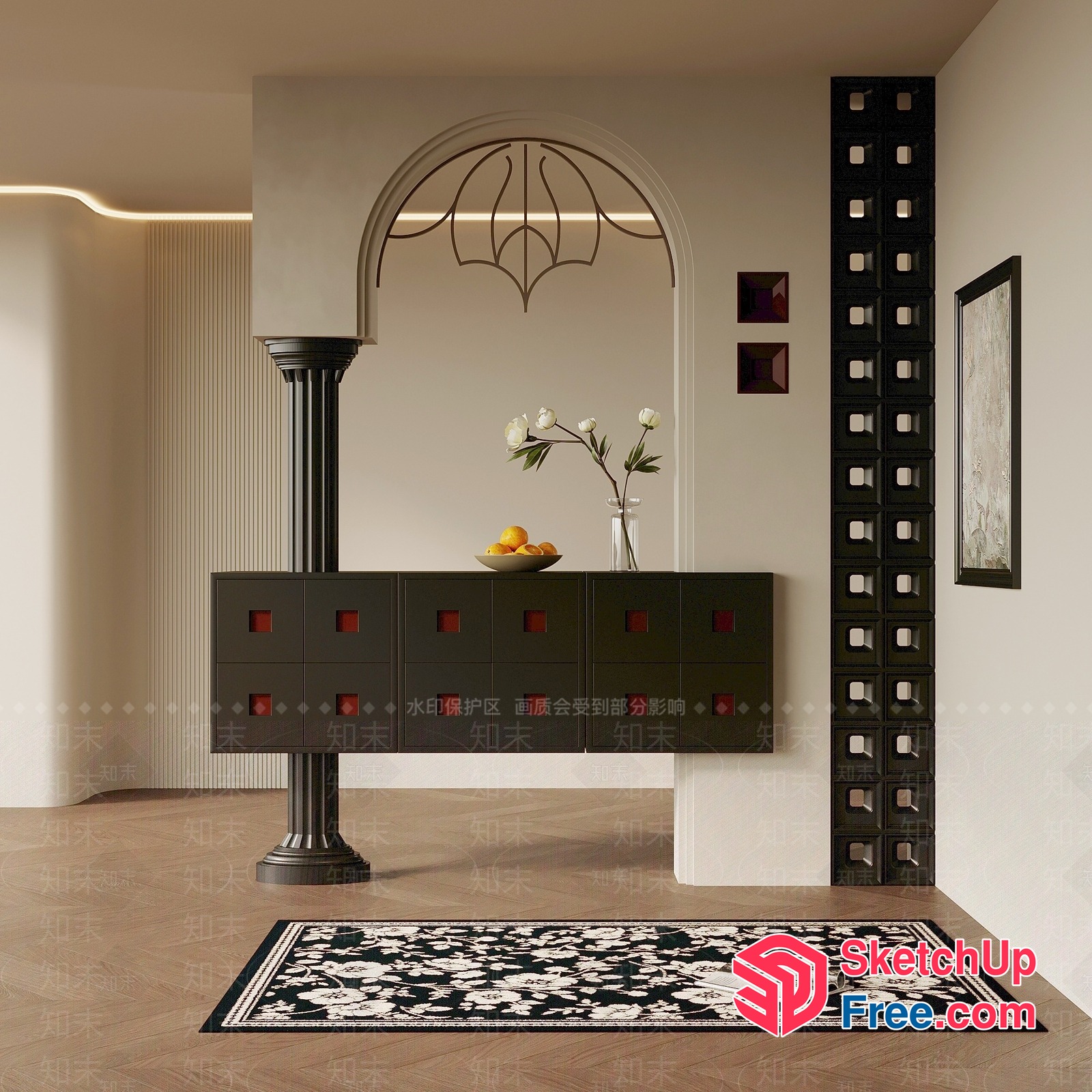 Modern Decorative Pillar And Cabinet Interior 3D SketchUp File