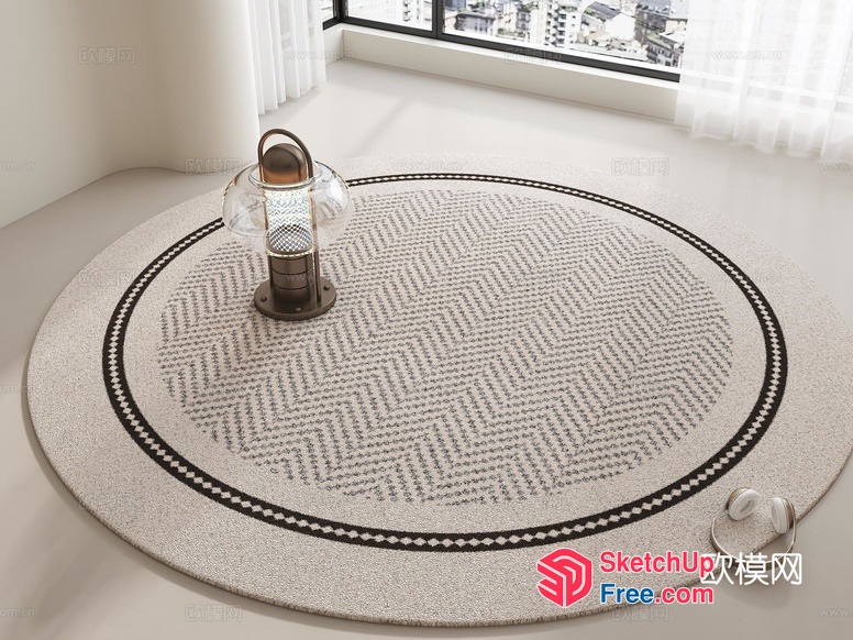 Elegant White And Black Round Rug With Lantern Accent 3D SketchUp File