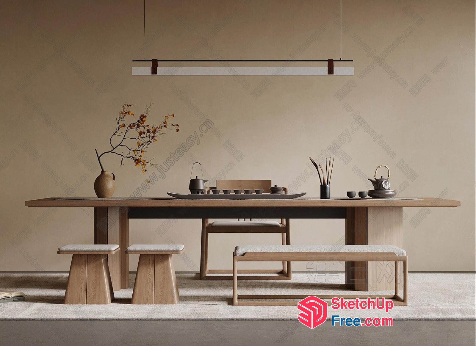 Elegant Minimalist Japanese-Style Dining Room 3D SketchUp File
