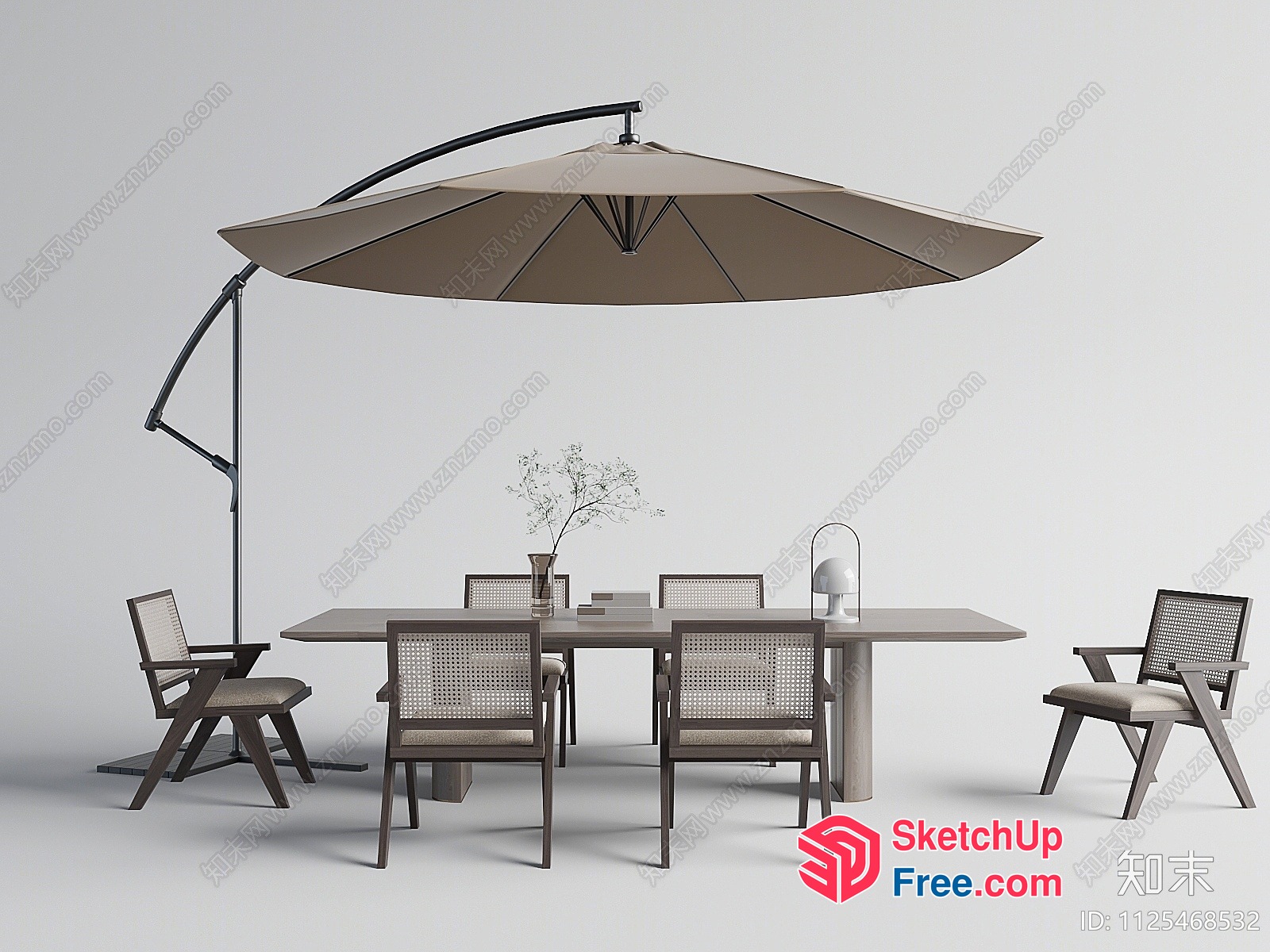 Modern Outdoor Dining Set With Parasol 3D SketchUp File