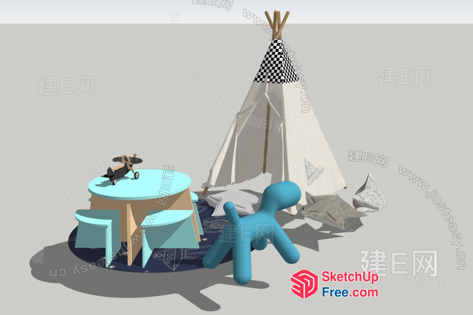 Playful 3D Model Of A Playroom With A Teepee 3D SketchUp File