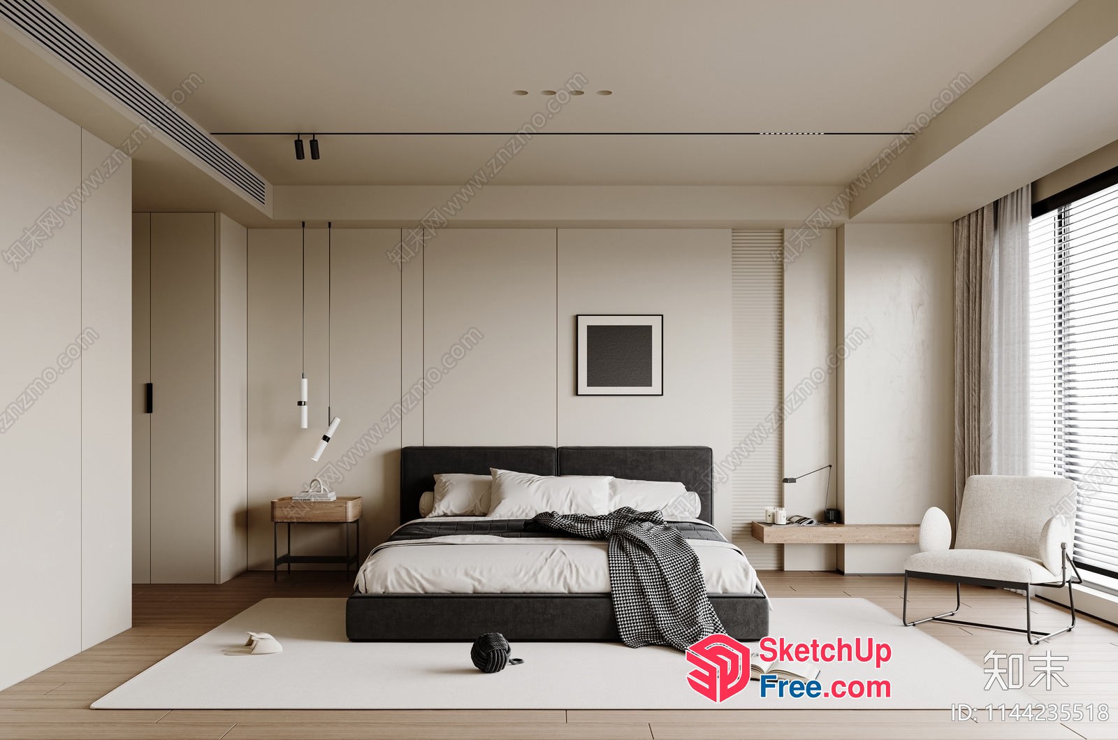 Modern Minimalist Japanese-Style Bedroom Interior 3D SketchUp File