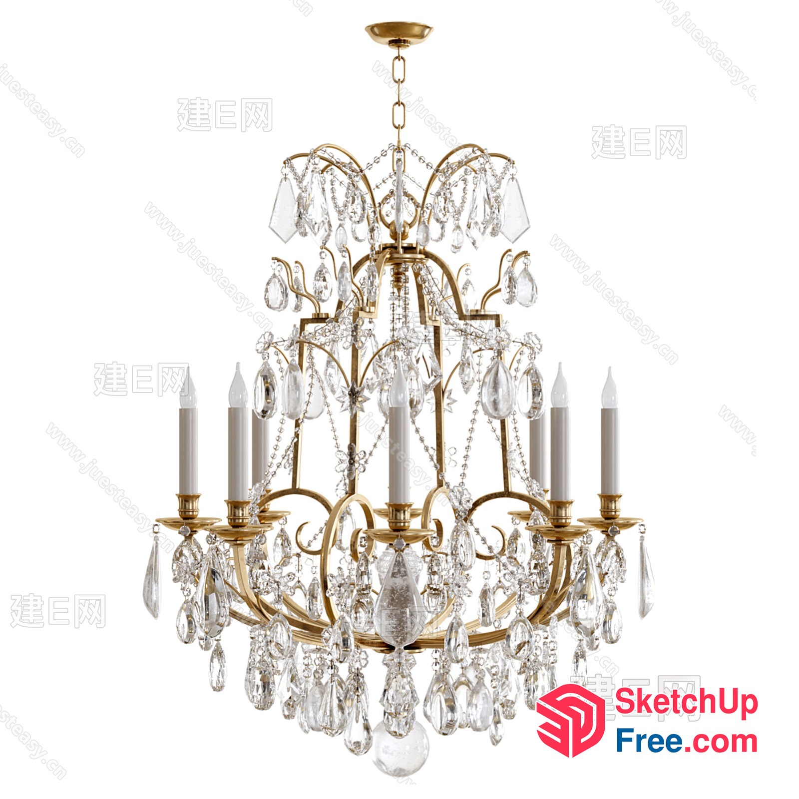 Luxurious Crystal Chandelier With Golden Accents 3D SketchUp File