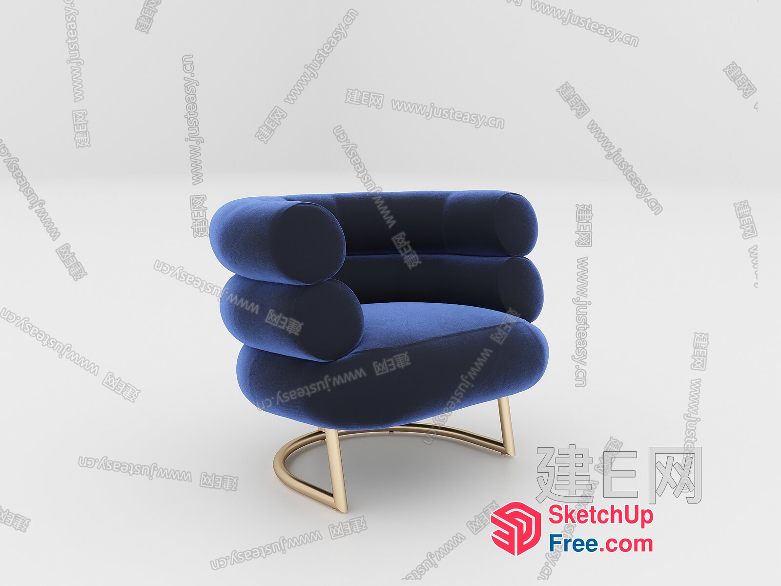 Elegant Blue Velvet Armchair With Gold Legs 3D SketchUp File