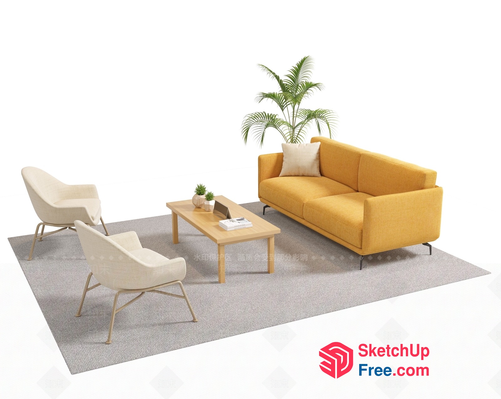 Minimalist Scandinavian Living Room Furniture Arrangement 3D SketchUp File