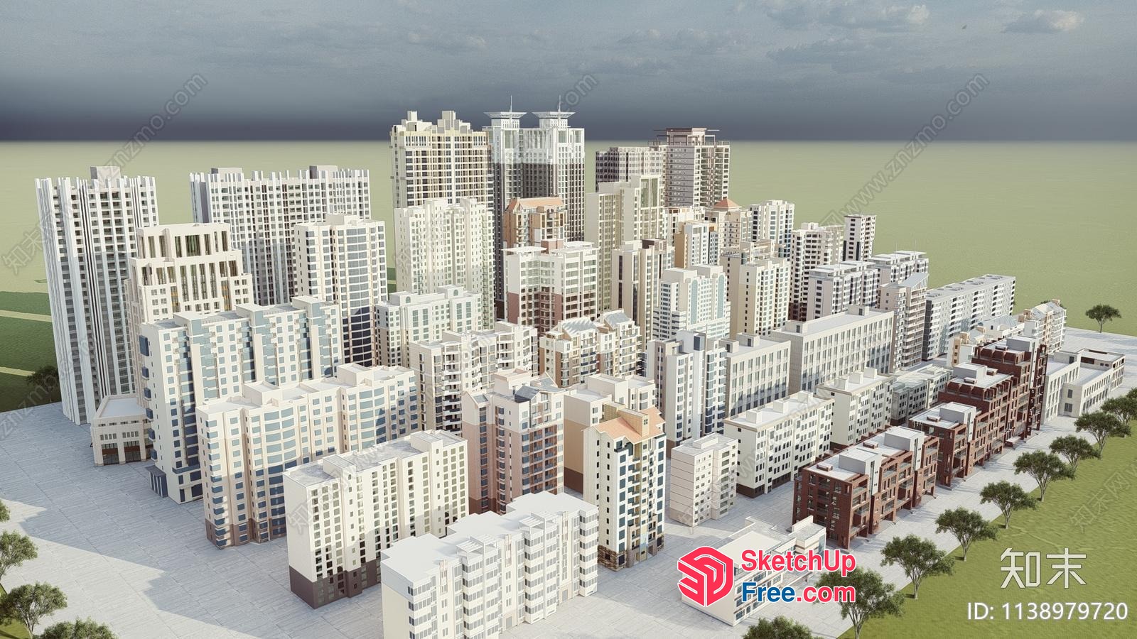 3D Model Of A City Block With Various Buildings 3D SketchUp File