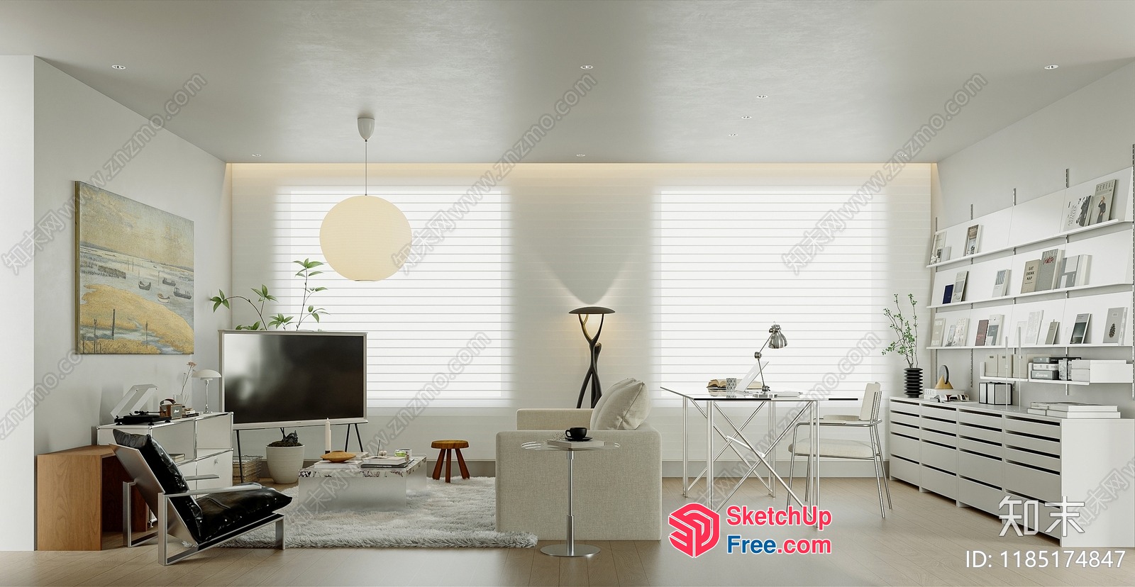 Modern Minimalist Living Room Interior With Neutral Color Scheme 3D SketchUp File