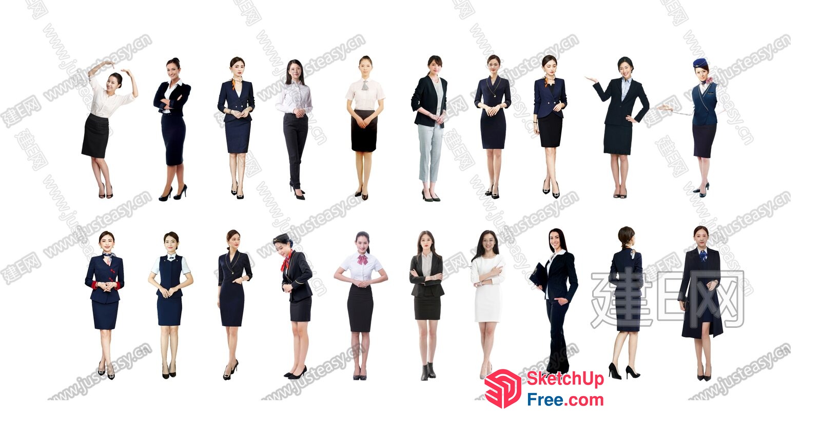 A Collection Of Business Attire Outfits For Women 3D SketchUp File