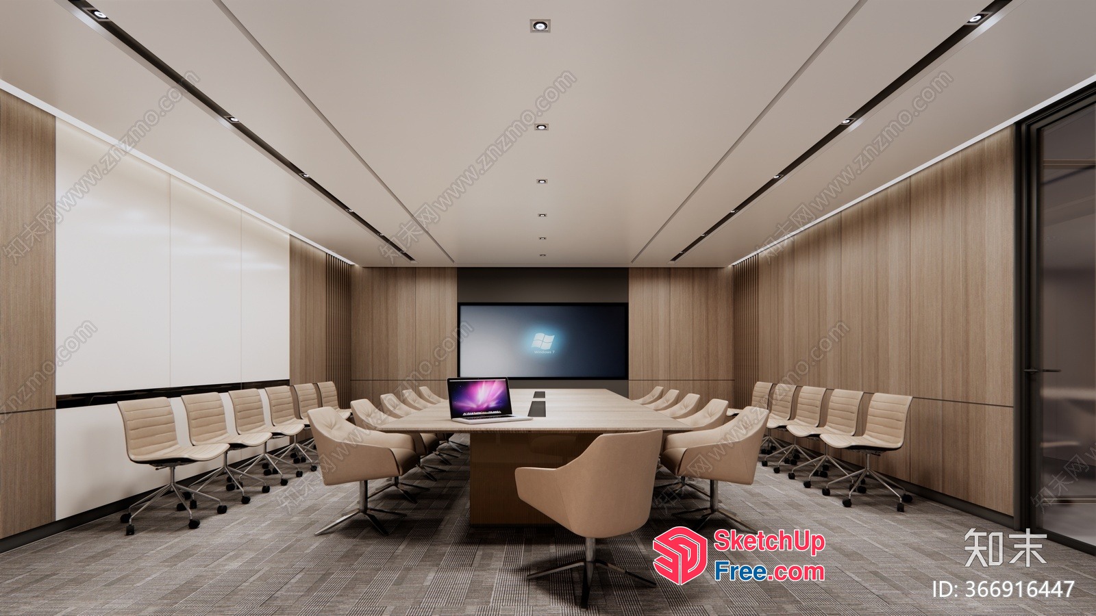 Conference Room With Modern Office Furniture And Whiteboard 3D SketchUp File