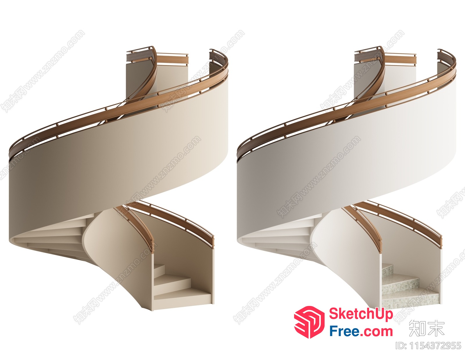 Curved Staircase With Railing 3D SketchUp File