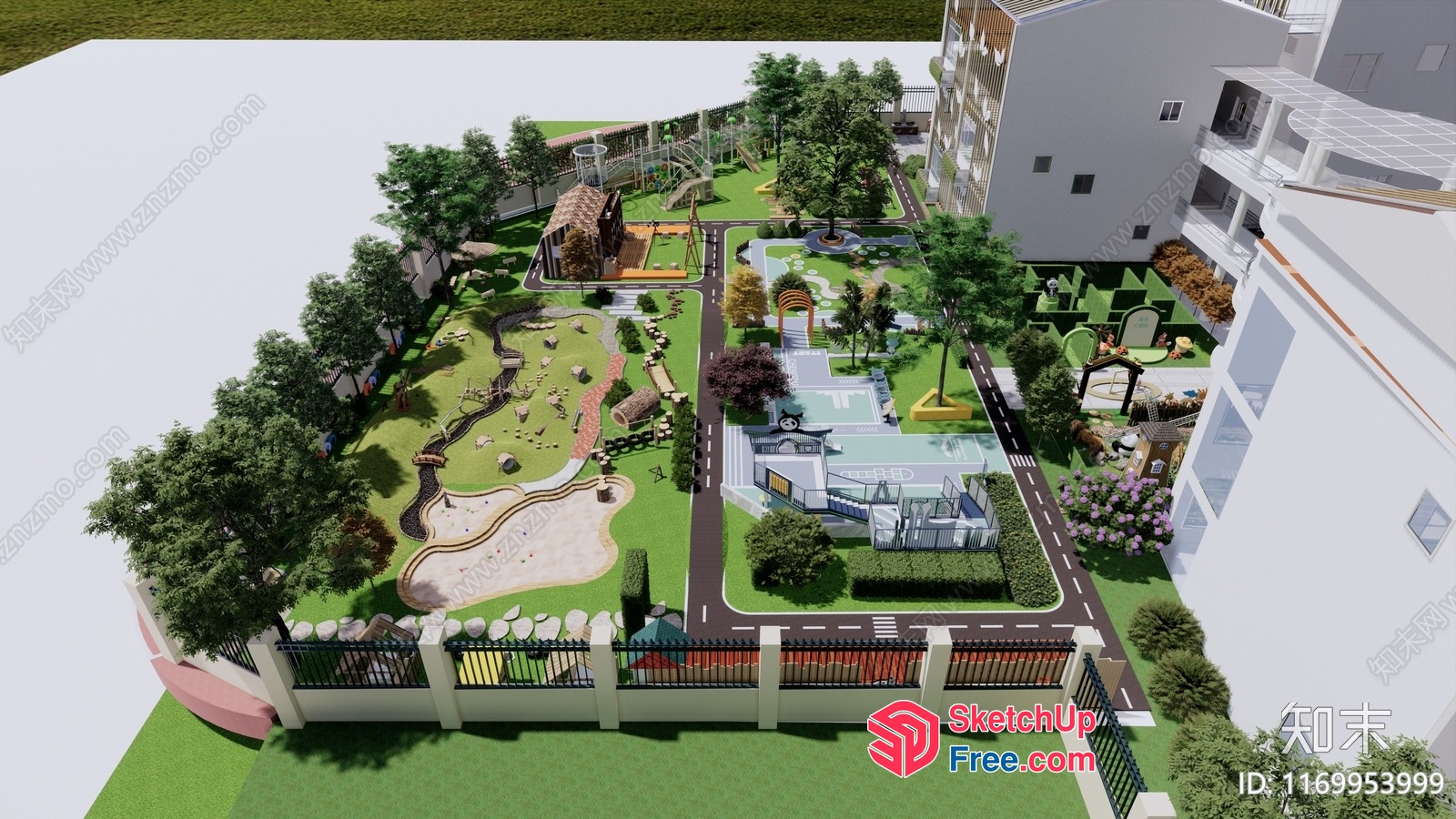 Aerial View Of A Park And Playground 3D SketchUp File