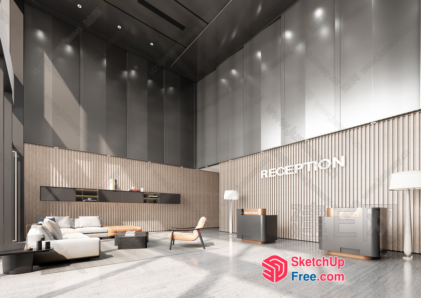Modern Reception Area With Sleek Furniture And Lighting 3D SketchUp File