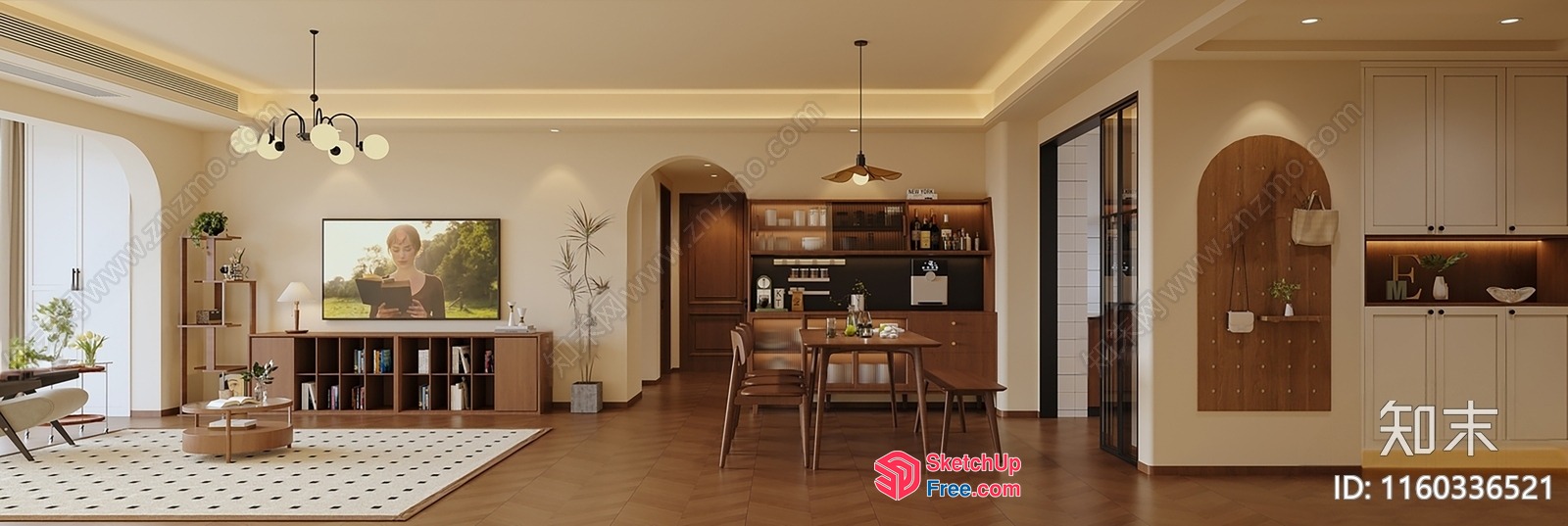 Modern Living Room With Dining And Kitchen Area 3D SketchUp File