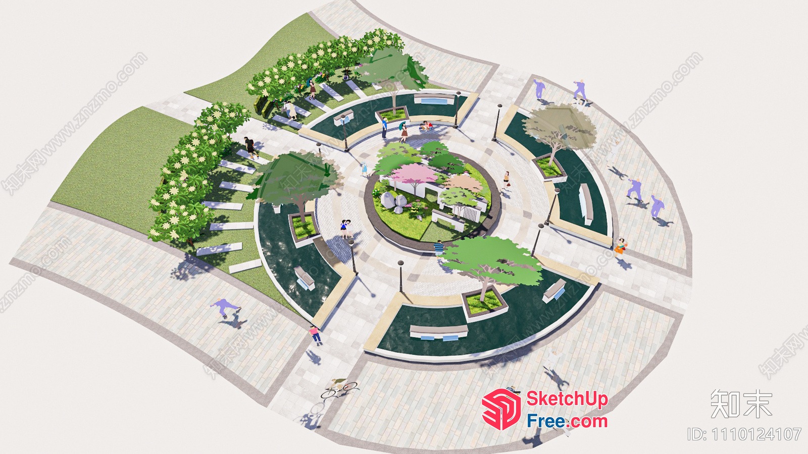 Outdoor Park With Benches And Trees 3D SketchUp File