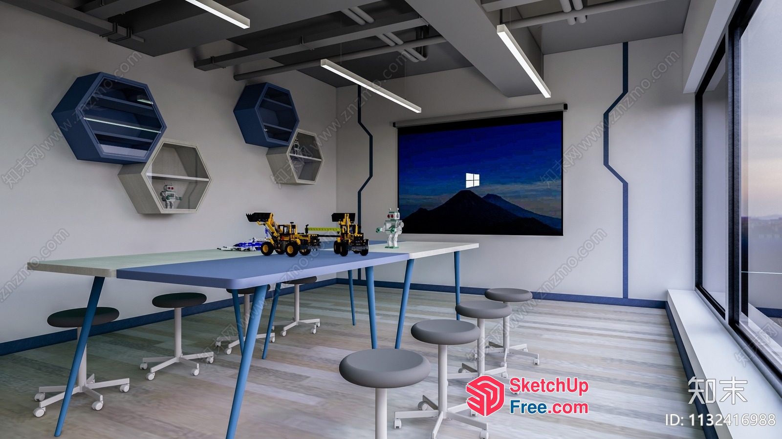 Modern Industrial Style Office Space With Toy Construction Equipment 3D SketchUp File