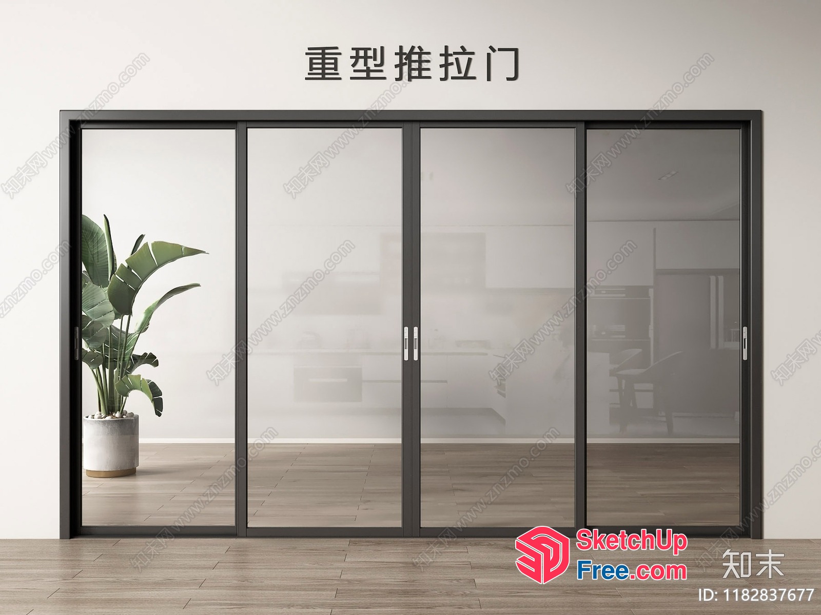 Modern Sliding Door With Glass Panels 3D SketchUp File