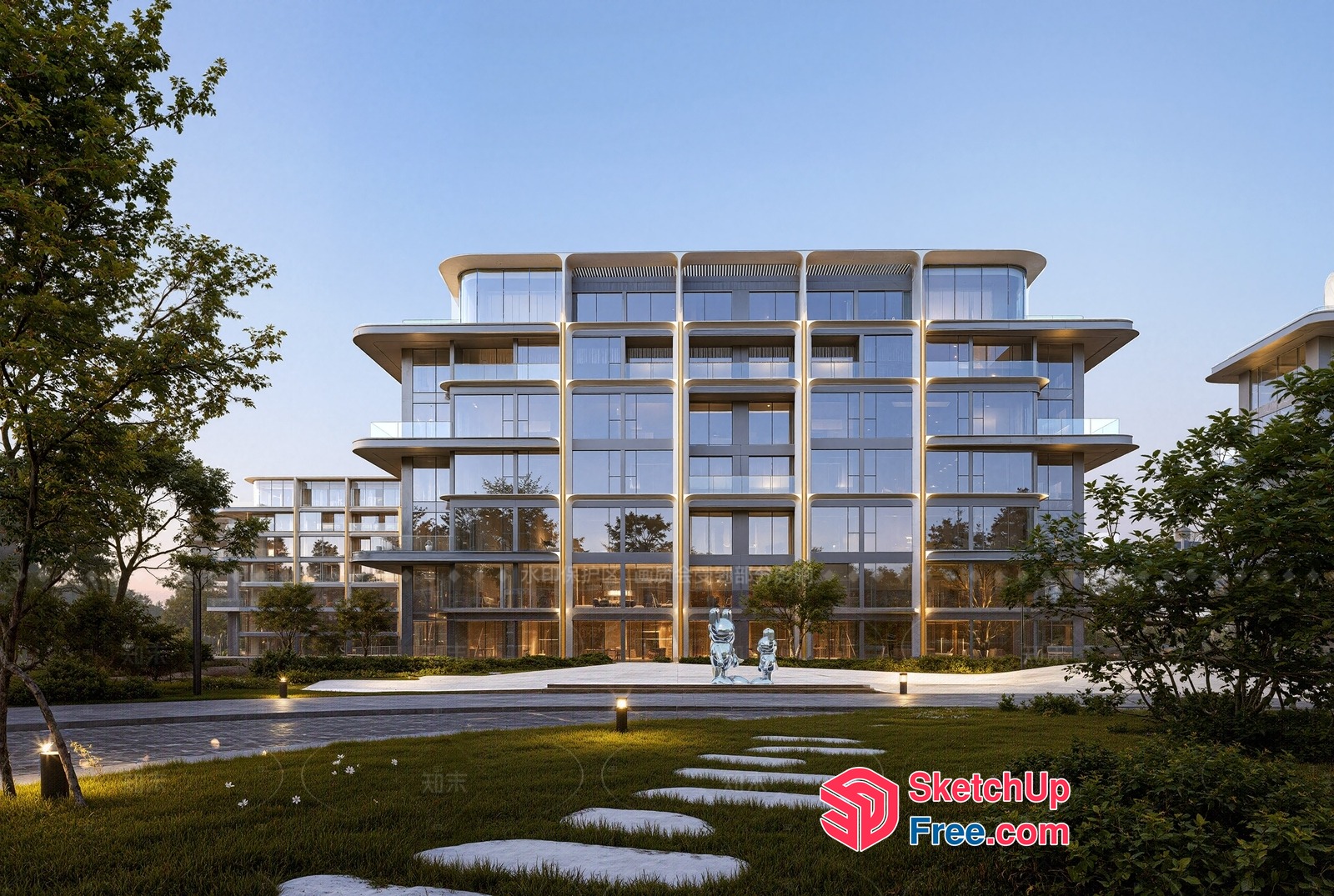 Modern Glass Curtain Wall Apartment Building 3D SketchUp File