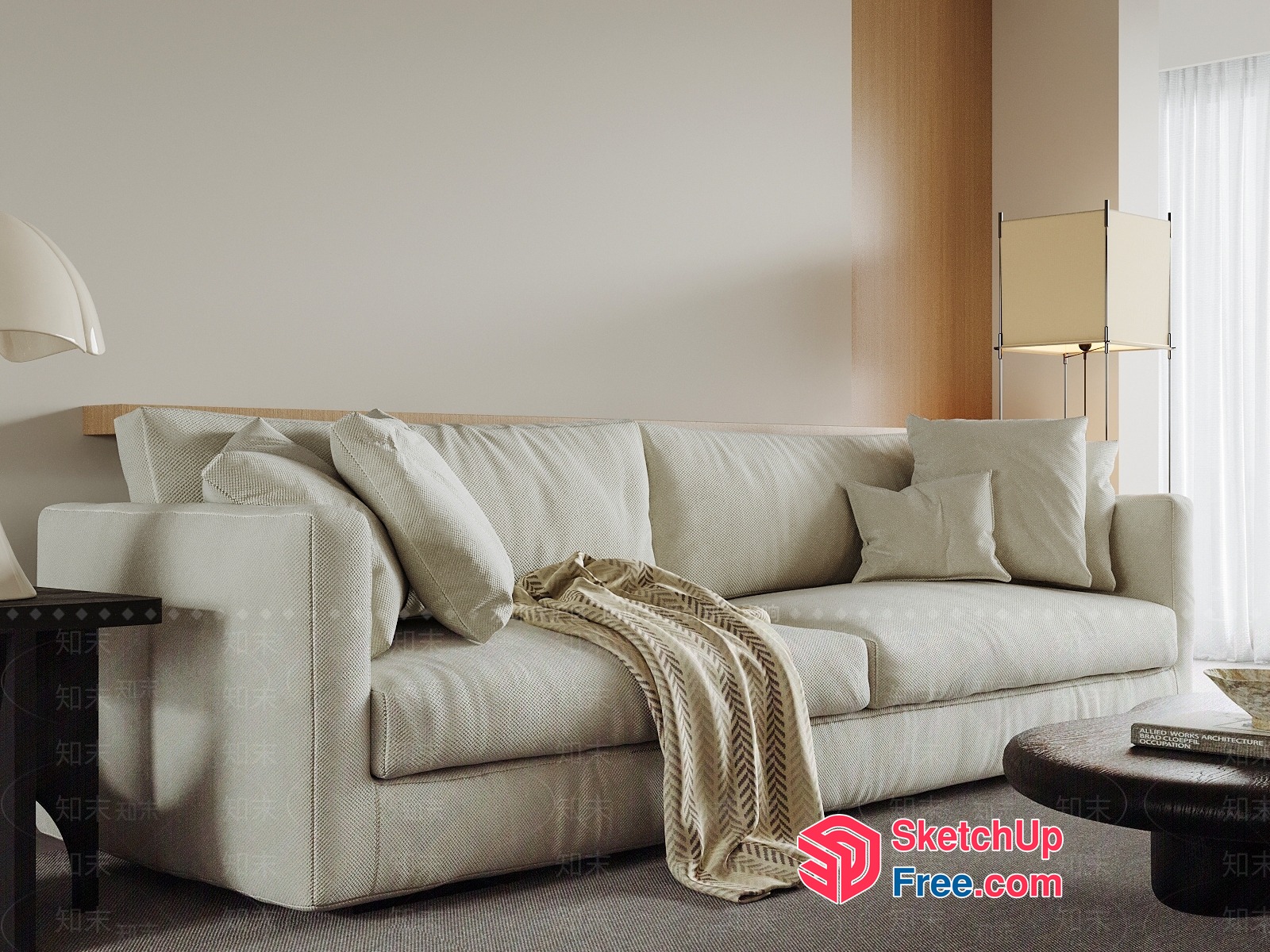 Modern Living Room With White Sofa And Neutral Tones 3D SketchUp File