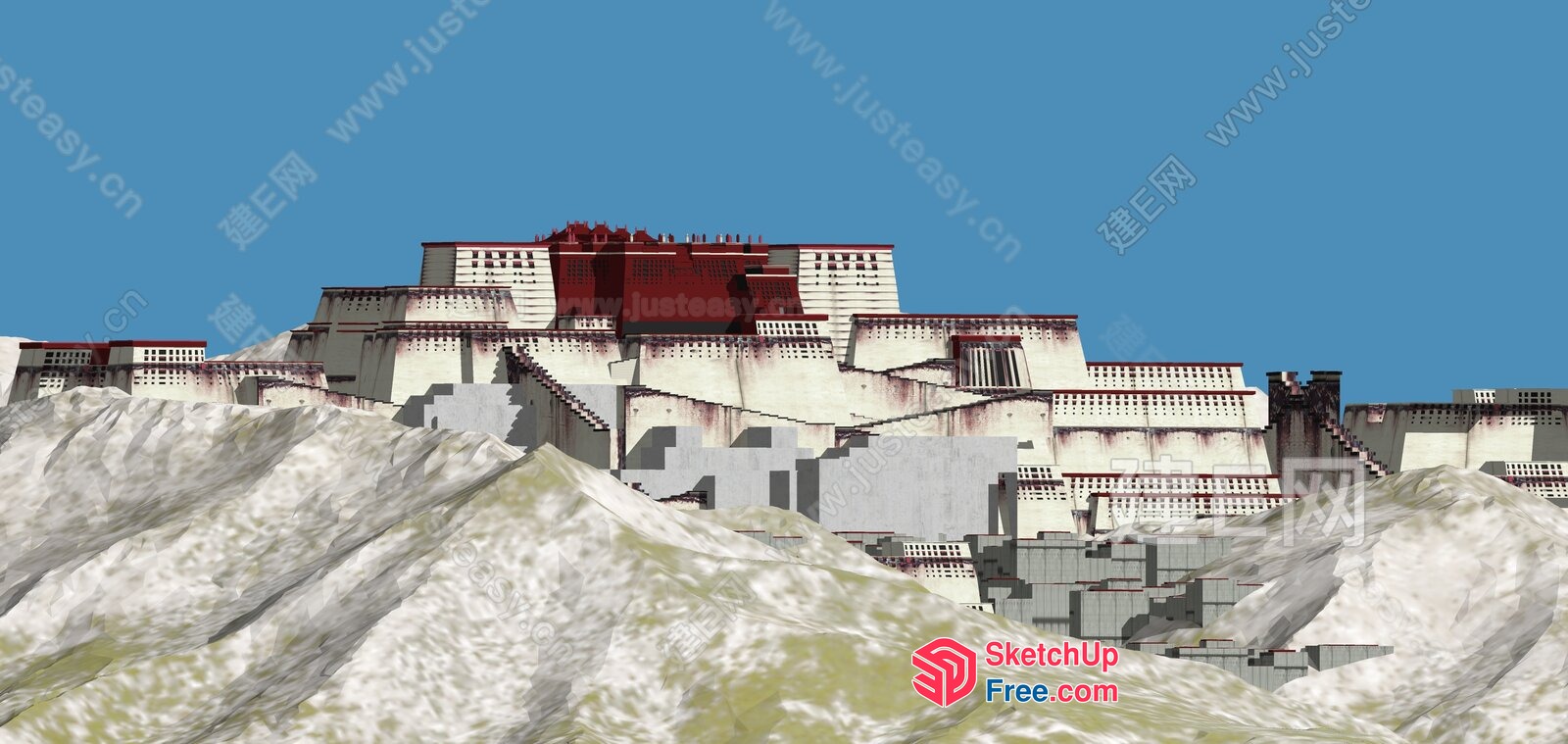 Ancient Tibetan Monastery On The Hilltop 3D SketchUp File