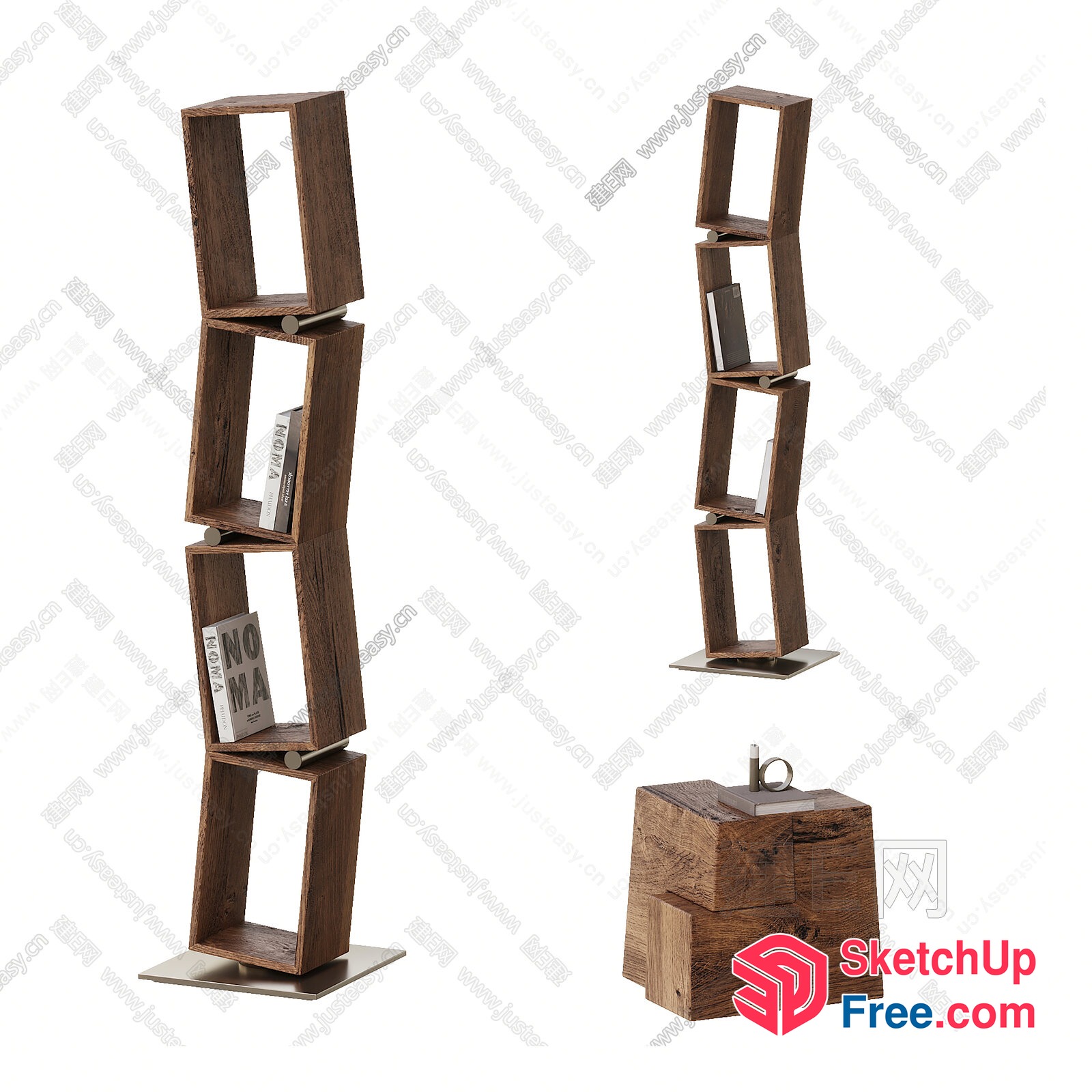 Modern Wooden Bookcase With Metal Base 3D SketchUp File