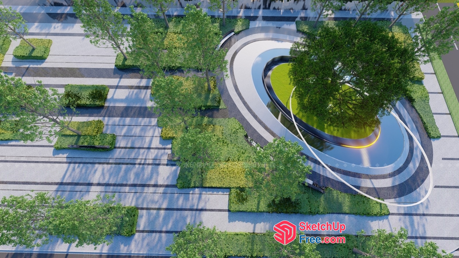 Curved Roadway And Greenery 3D SketchUp File