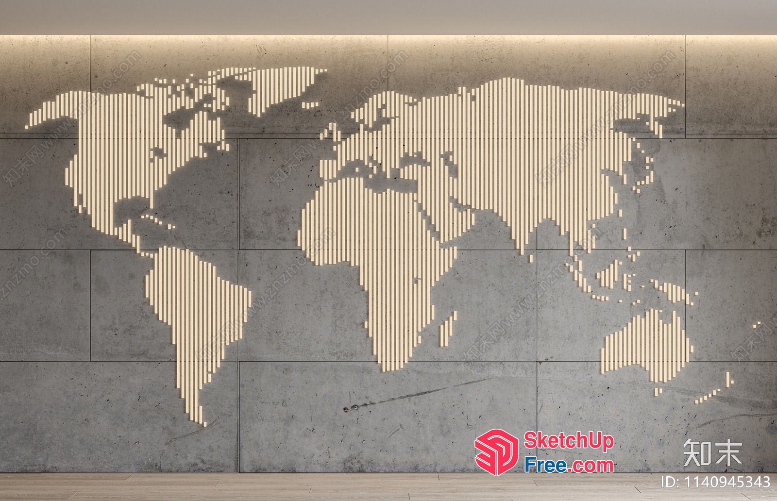 World Map Design On Gray Wall 3D SketchUp File