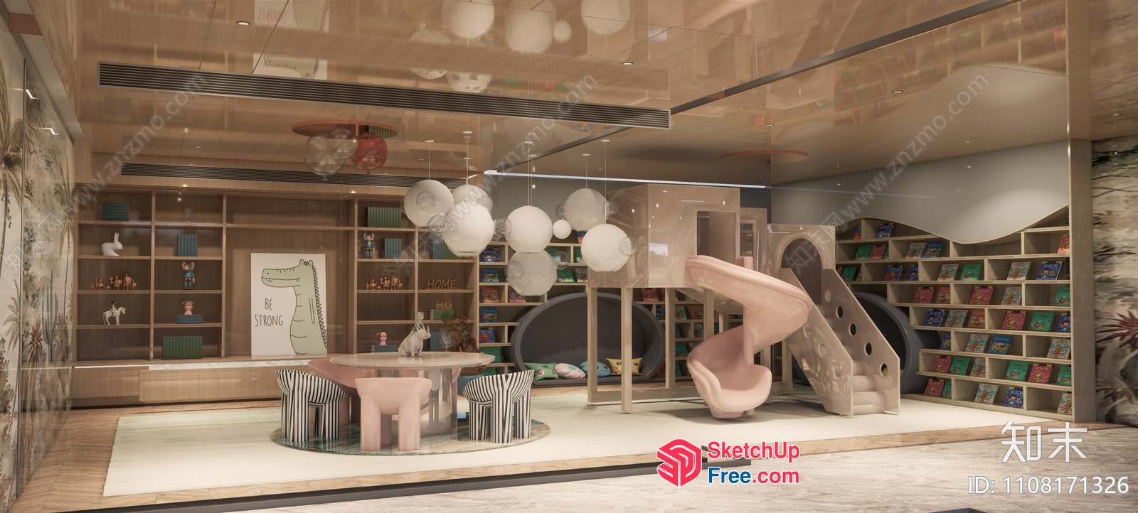 Modern Minimalist Kids' Playroom With Sleek Furniture And Vibrant Decor 3D SketchUp File