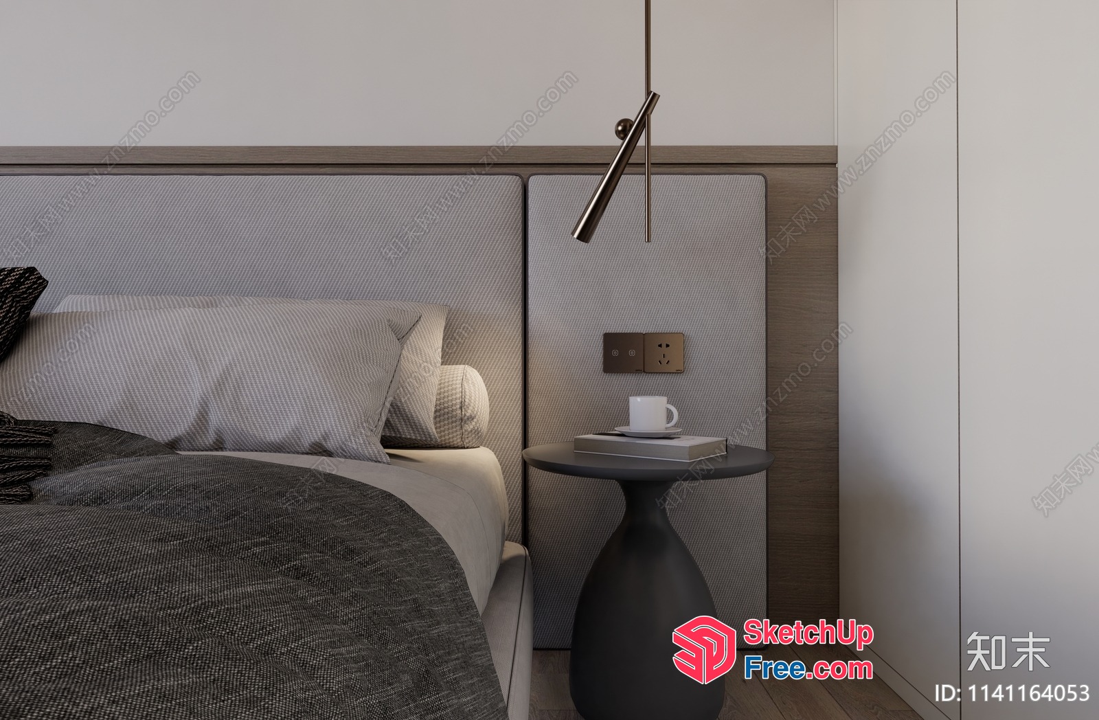 Minimalist Bedroom Interior With Bed Head Tab And Bedside Table 3D SketchUp File