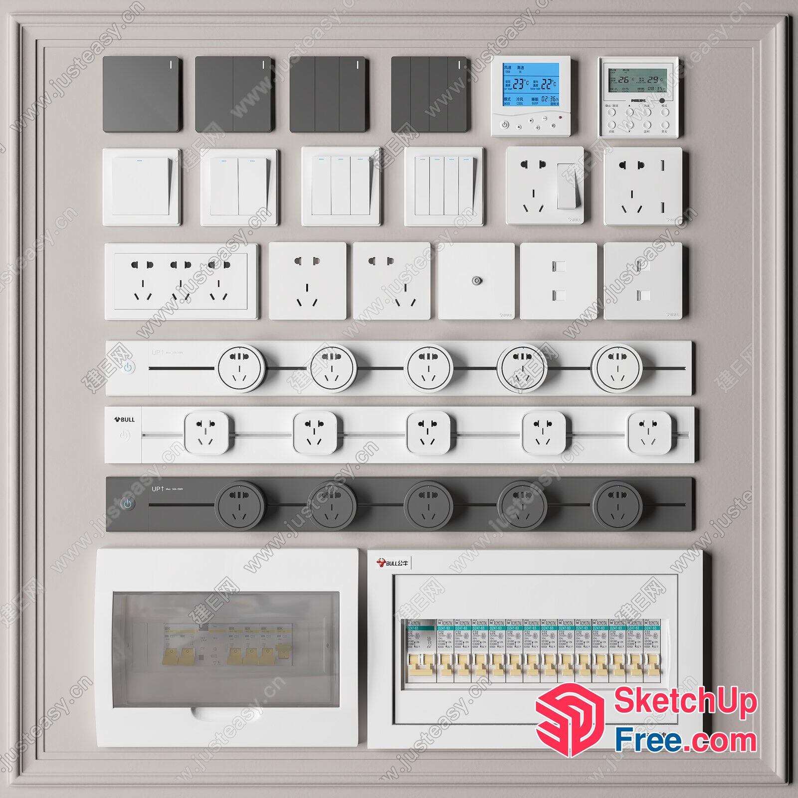 Electrical Panel With Multiple Outlets And Switches 3D SketchUp File