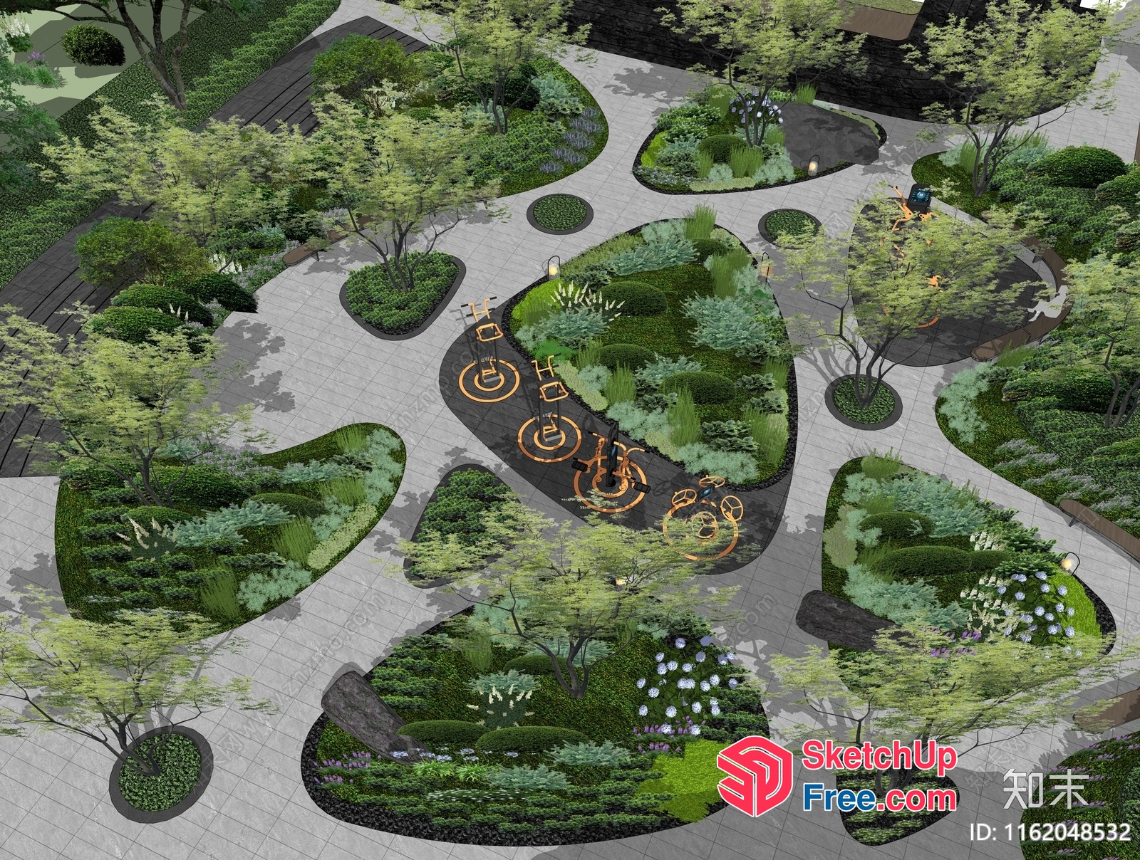 Modern Outdoor Garden With Greenery And Pathways 3D SketchUp File