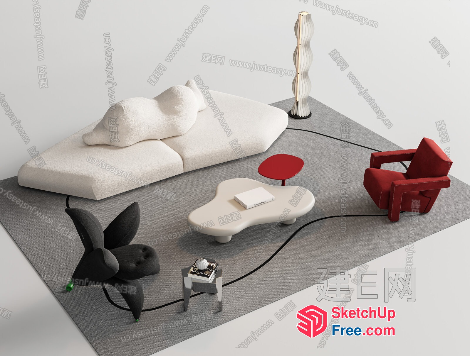 Modern Minimalist Living Room With Unique Furniture Pieces 3D SketchUp File