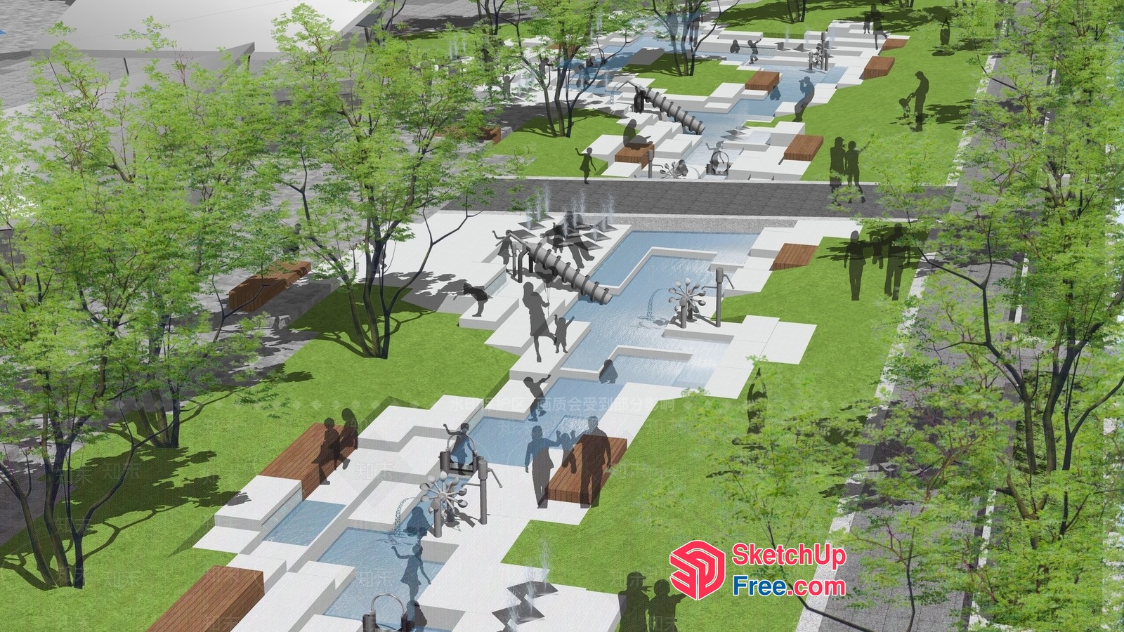 Modern Park With Water Features And Greenery 3D SketchUp File